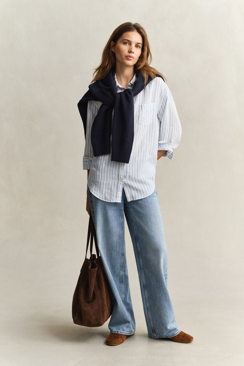 Chemise relaxed fit en lin &agrave; rayures