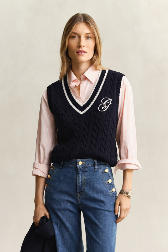 Pull sans manches en maille torsad&eacute;e de coton