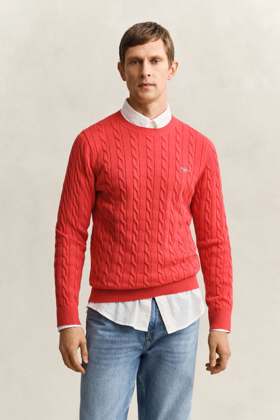 Pull col rond en maille de coton torsad&eacute;e