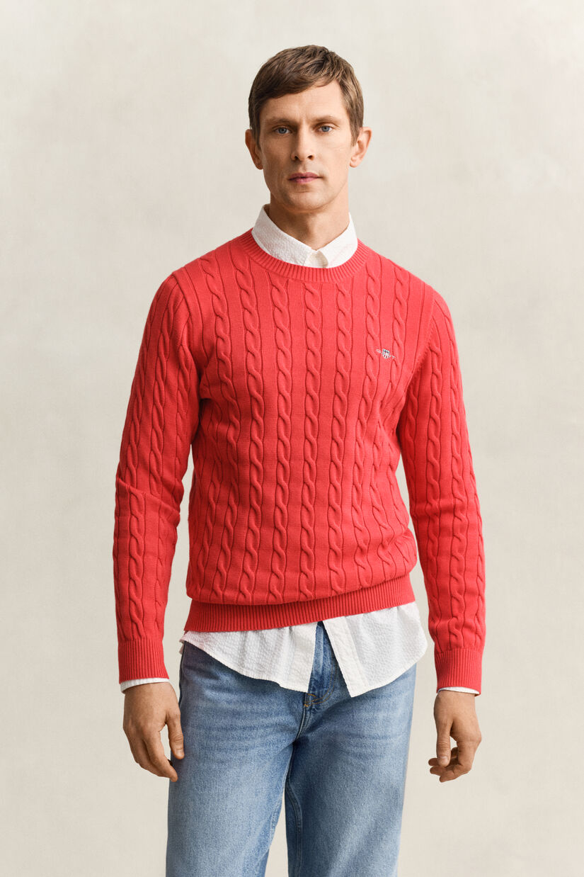 Pull col rond en maille de coton torsad&eacute;e