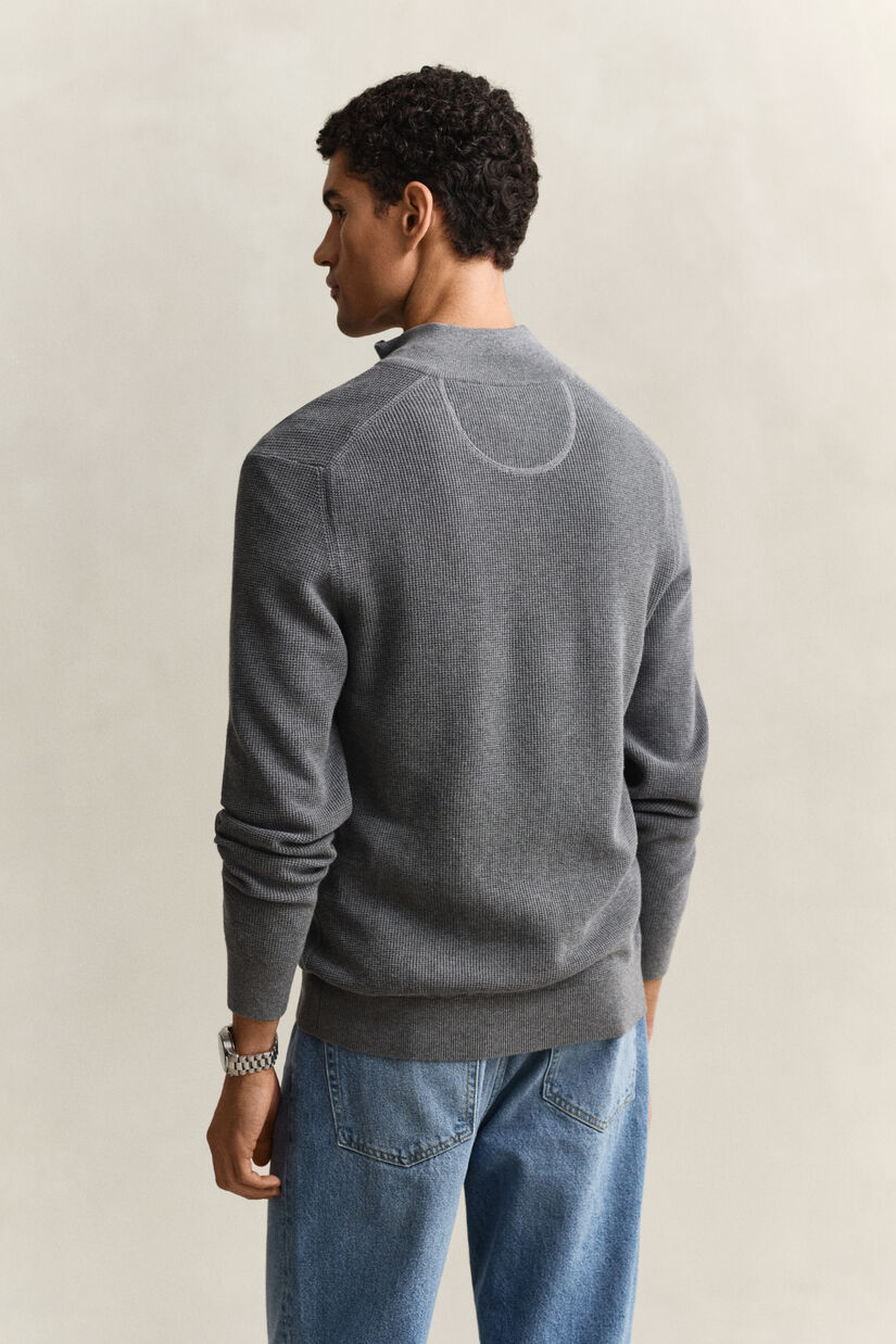 Pull &agrave; demi-zip en coton textur&eacute;
