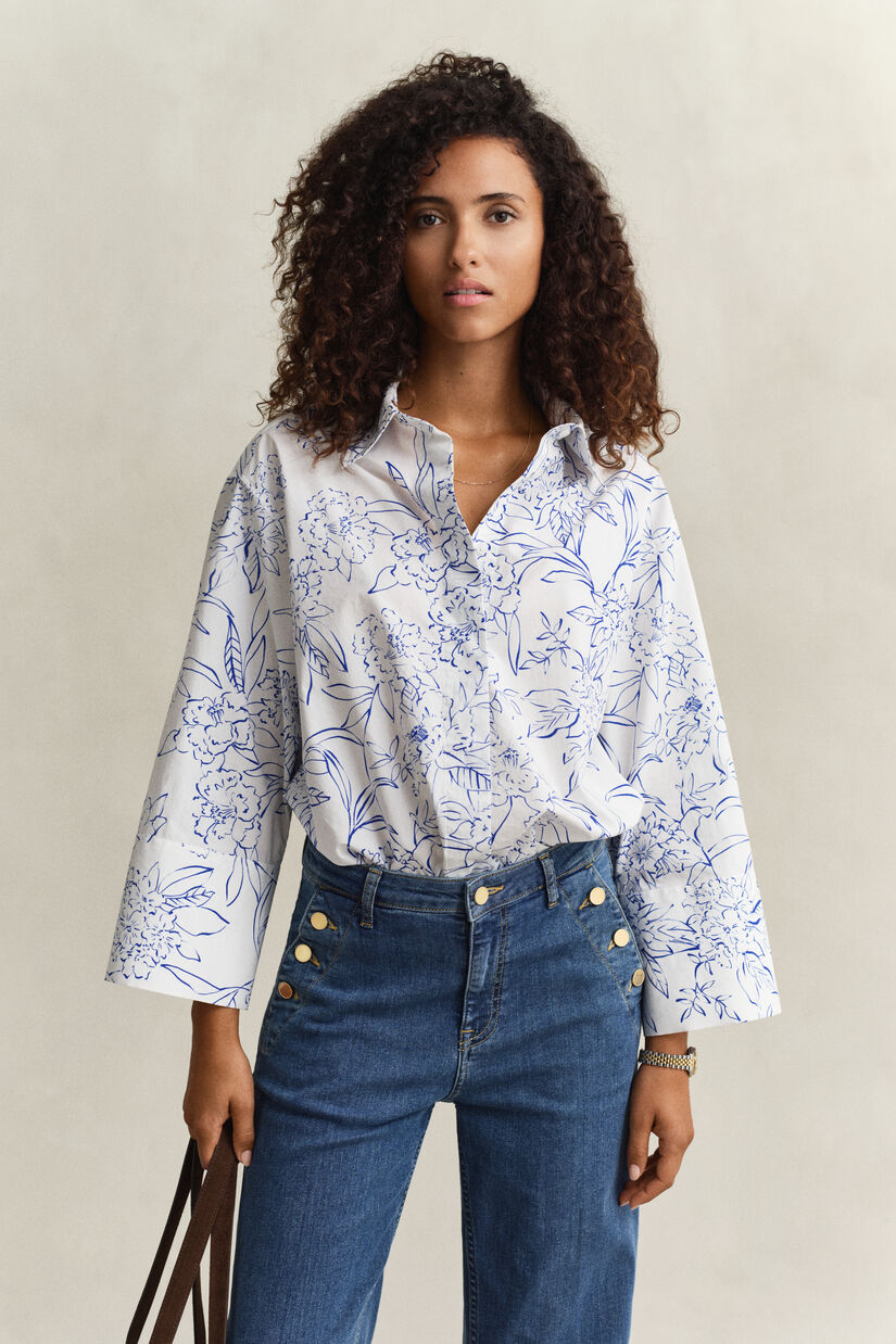 Chemise en popeline &agrave; fleurs