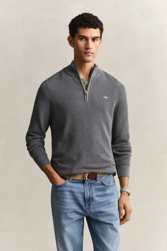 Pull &agrave; demi-zip en coton textur&eacute;