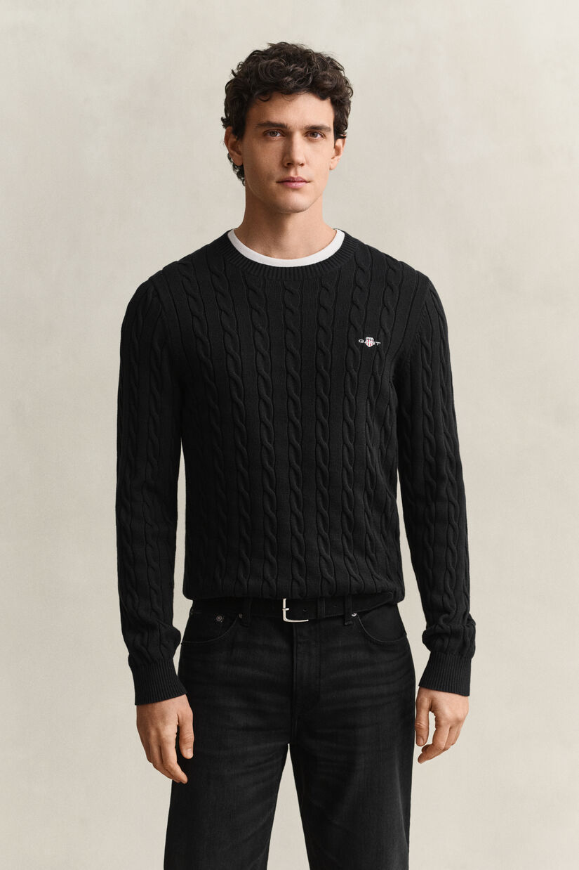 Pull col rond en maille de coton torsad&eacute;e
