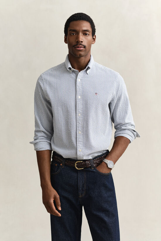 Chemise coupe regular &agrave; rayures en Seersucker