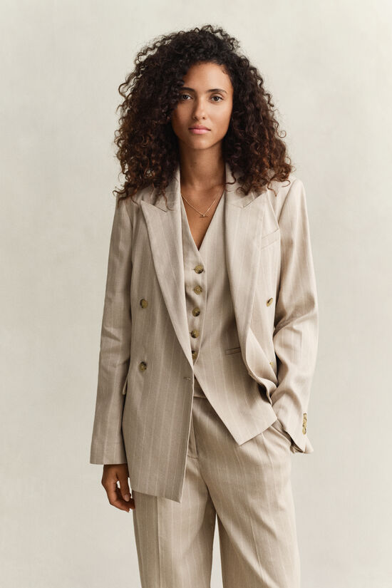 Veste blazer en lin m&eacute;lang&eacute; &agrave; rayures tennis