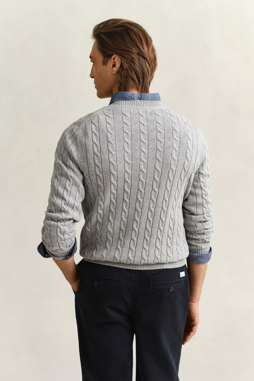 Pull col rond en maille de coton torsad&eacute;e