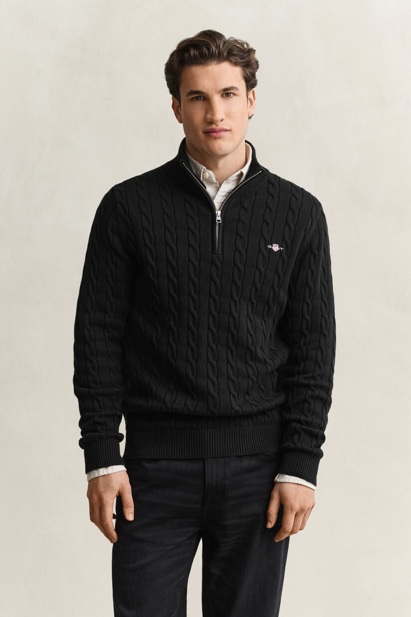 Pull &agrave; demi-zip en maille de coton torsad&eacute;e