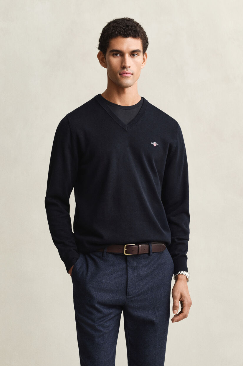 Pull col V en coton classique
