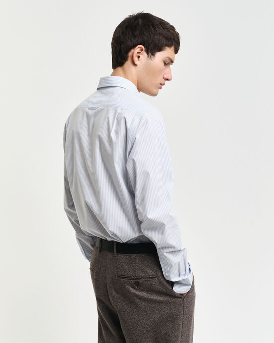 Chemise slim fit en popeline stretch &agrave; rayures