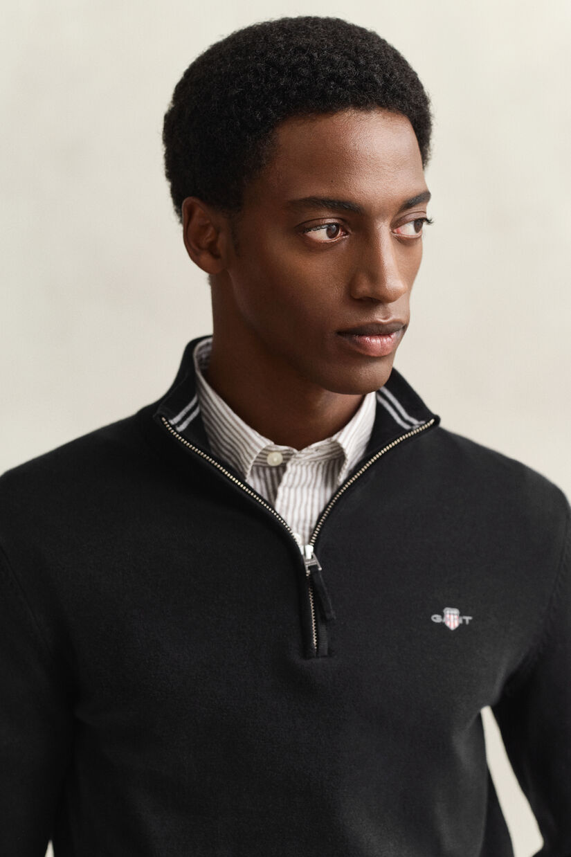 Pull &agrave; demi-zip en coton classique