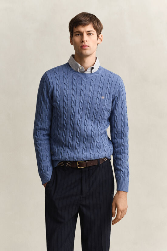 Pull col rond en maille de coton torsad&eacute;e