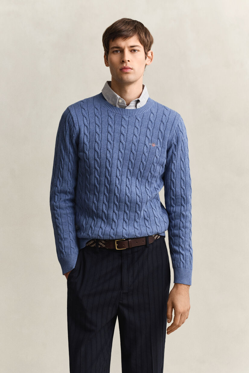 Pull col rond en maille de coton torsad&eacute;e