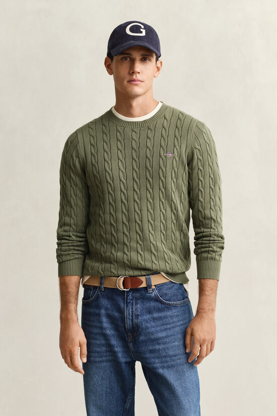 Pull col rond en maille de coton torsad&eacute;e