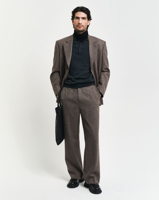 Pantalon de costume relaxed fit en laine moulin&eacute;e