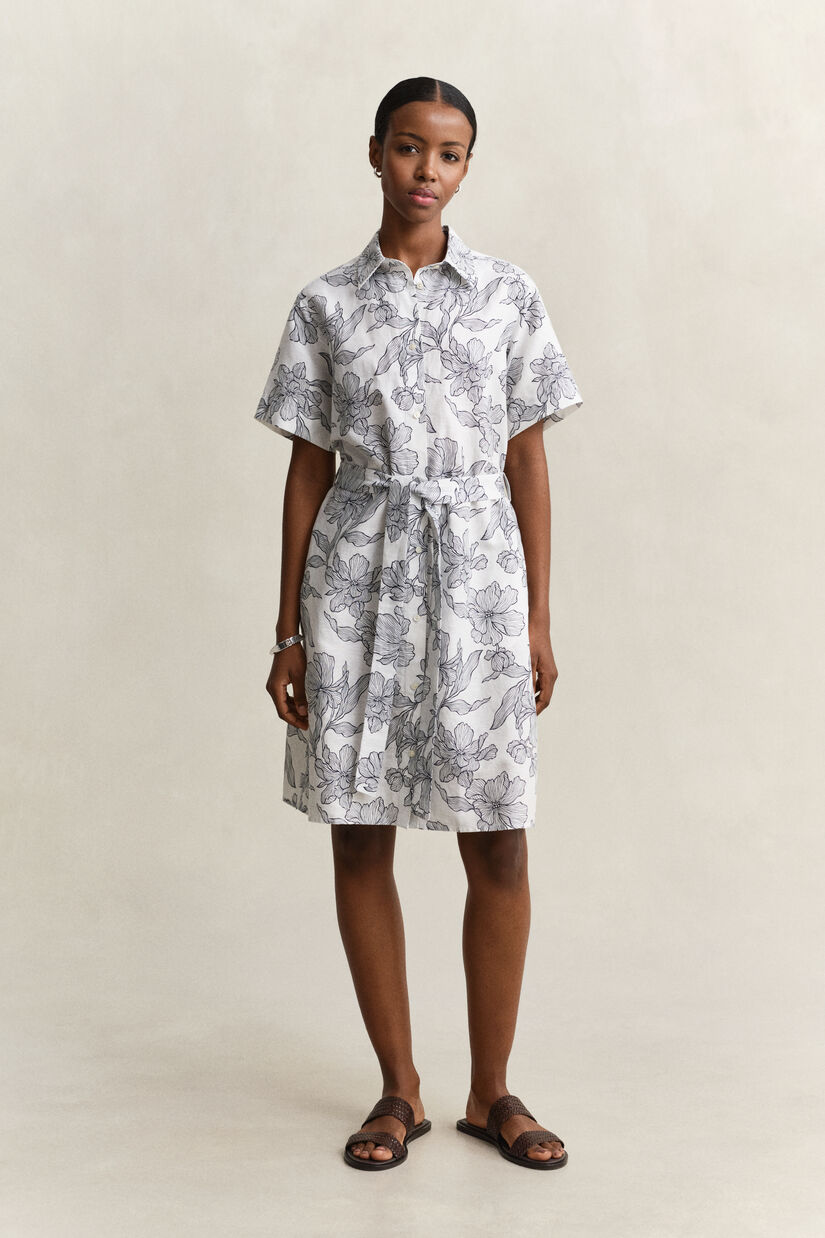 Robe-chemise en lin florale