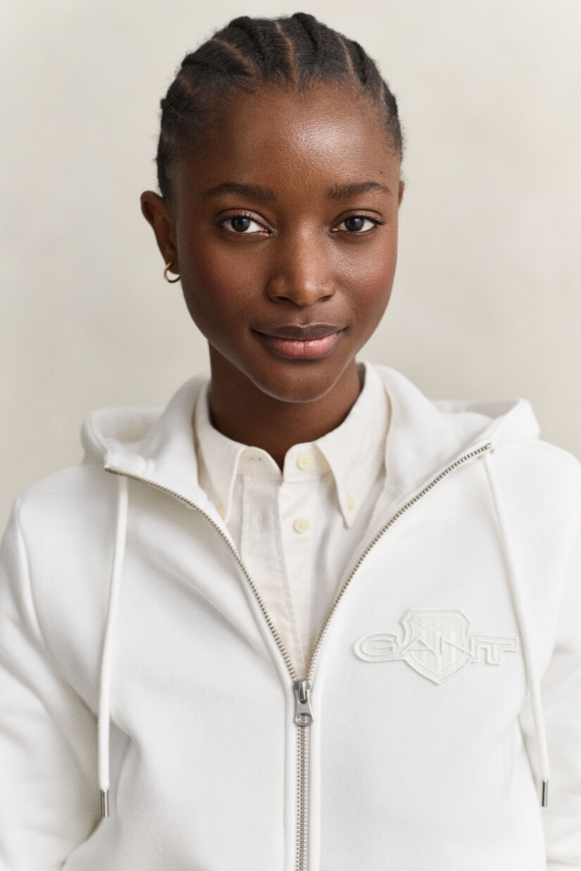 Sweat &agrave; capuche zipp&eacute; avec &eacute;cusson ton sur ton