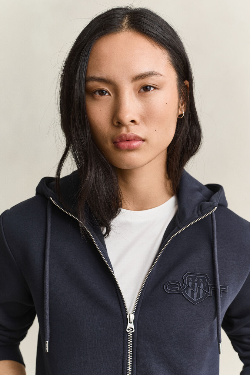 Sweat &agrave; capuche zipp&eacute; avec &eacute;cusson ton sur ton