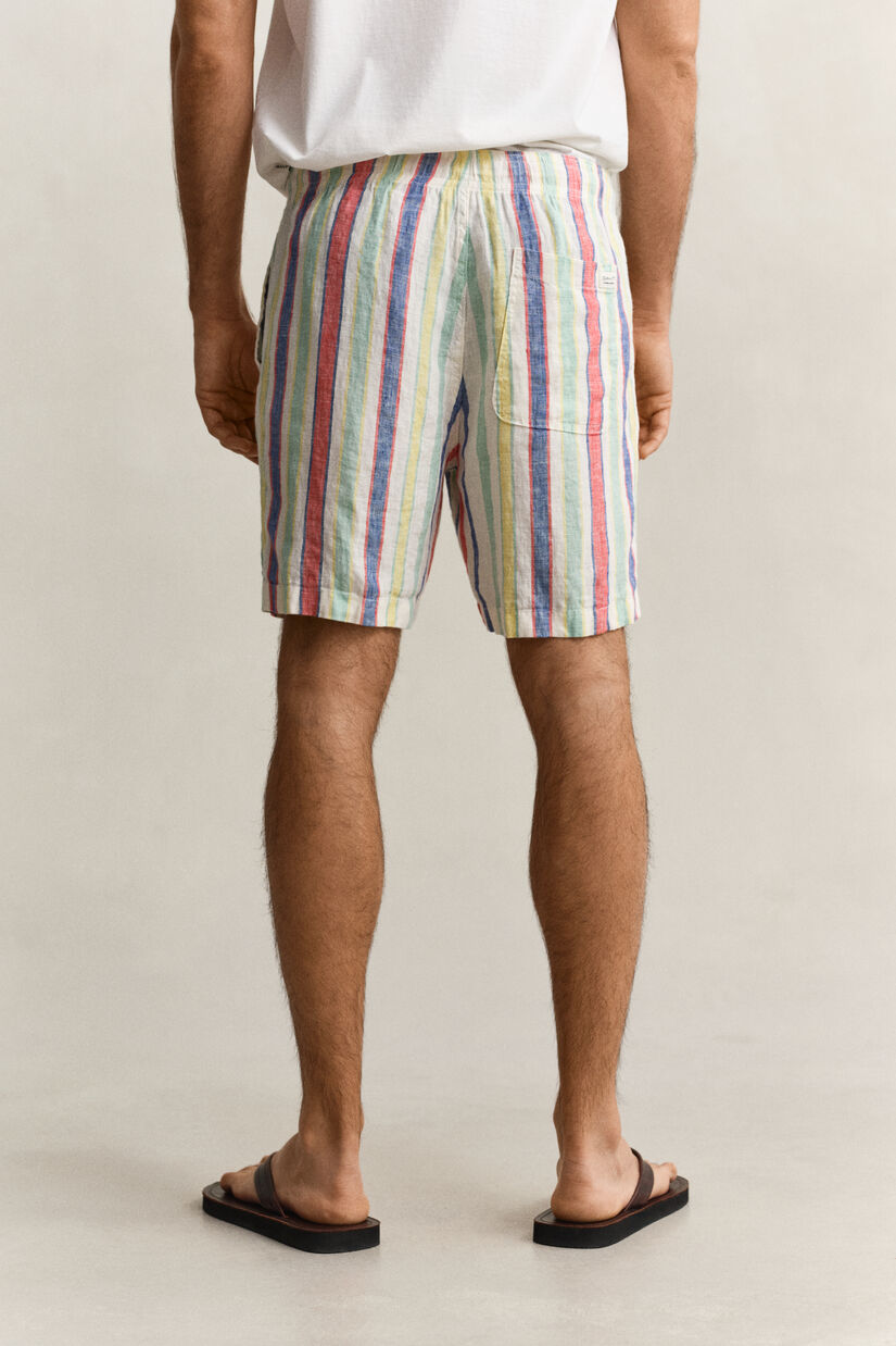 Short en lin &agrave; rayures