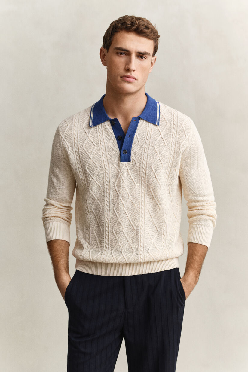 Pull fa&ccedil;on polo en maille torsad&eacute;e