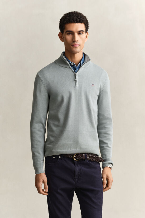 Pull &agrave; demi-zip en coton classique