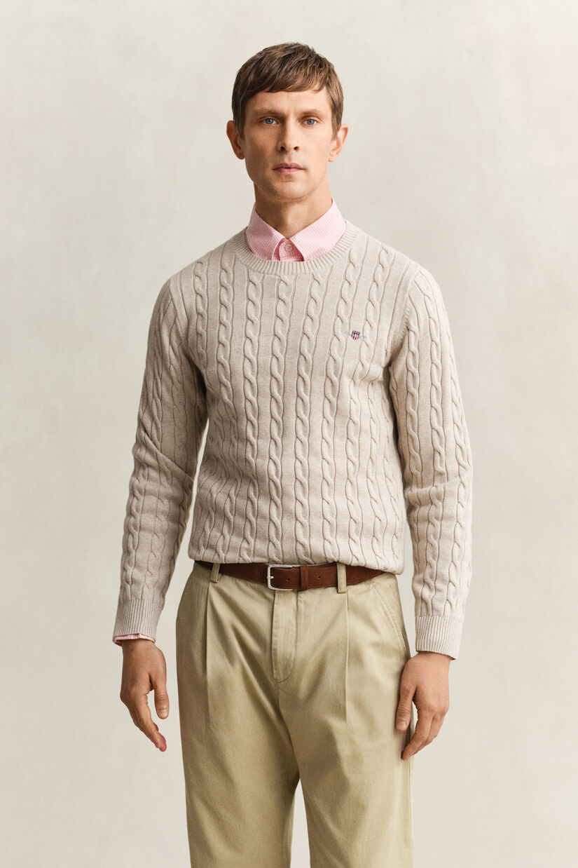 Pull col rond en maille de coton torsad&eacute;e
