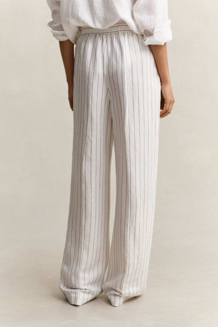 Pantalon en lin m&eacute;lang&eacute; &agrave; rayures
