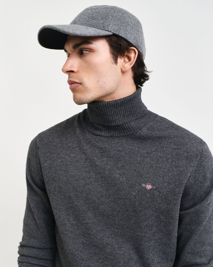 Pull col roul&eacute; en coton et laine