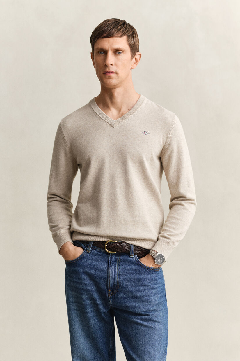 Pull col V en coton classique