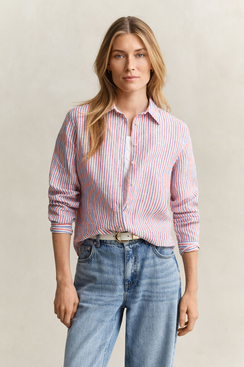Chemise regular fit en lin &agrave; rayures