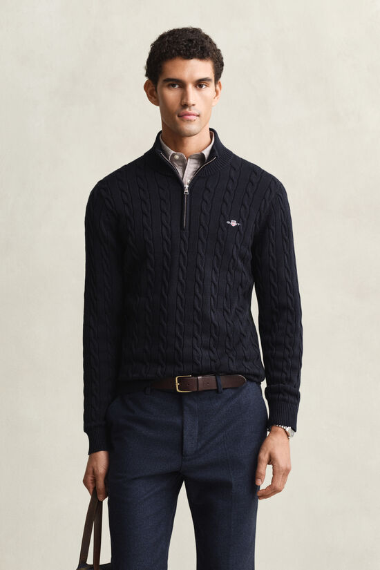 Pull &agrave; demi-zip en maille de coton torsad&eacute;e