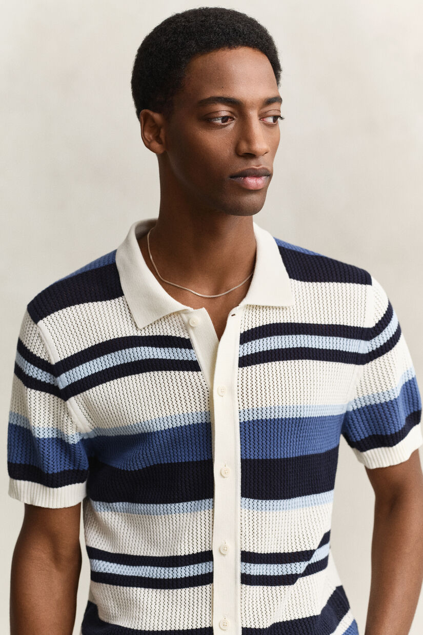 Pull fa&ccedil;on polo &agrave; rayures