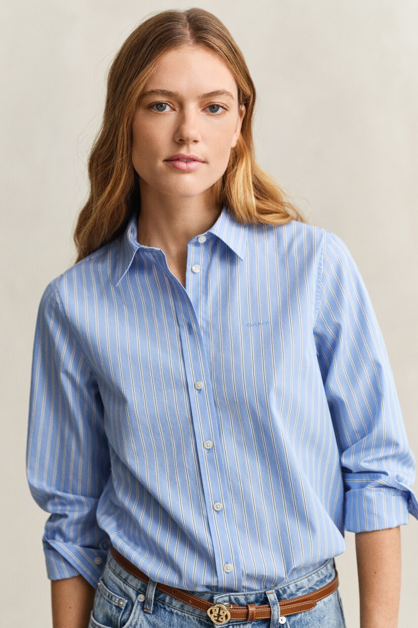 Chemise coupe regular en popeline &agrave; rayures classique