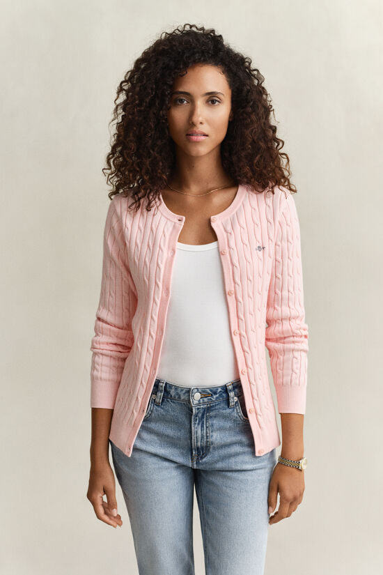 Cardigan en maille de coton stretch &agrave; torsades