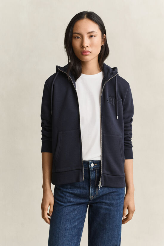 Sweat &agrave; capuche zipp&eacute; avec &eacute;cusson ton sur ton