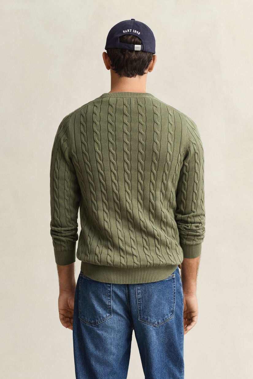 Pull col rond en maille de coton torsad&eacute;e