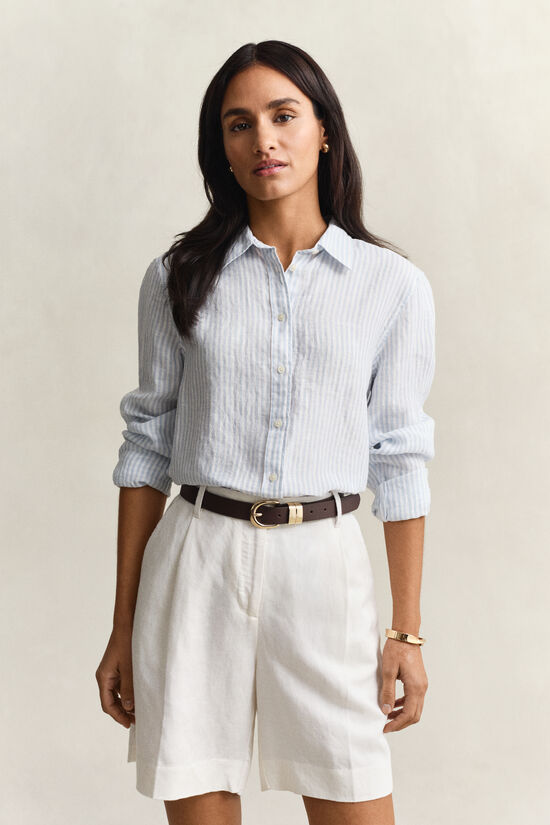 Chemise regular fit en lin &agrave; rayures