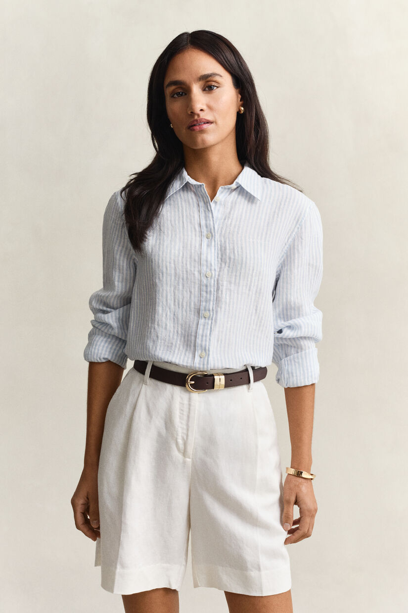 Chemise regular fit en lin &agrave; rayures