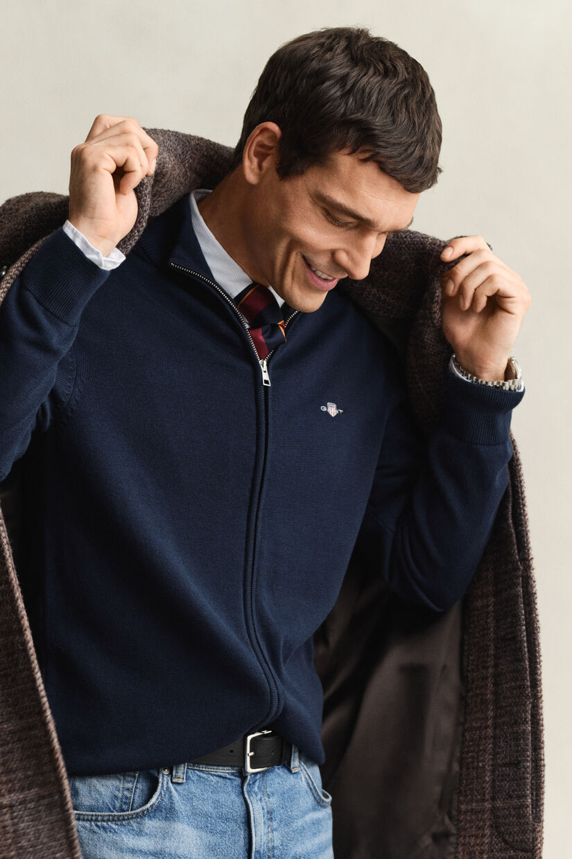 Cardigan zipp&eacute; en coton d&eacute;contract&eacute;