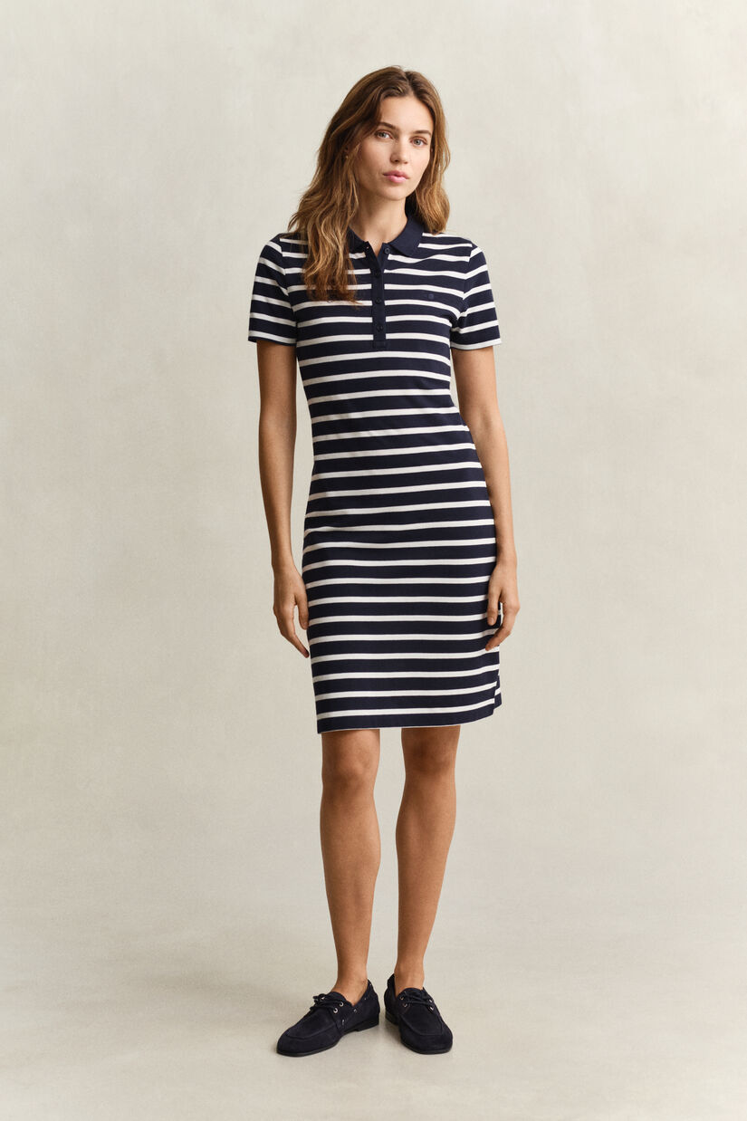 Robe-polo en piqu&eacute; &agrave; rayures