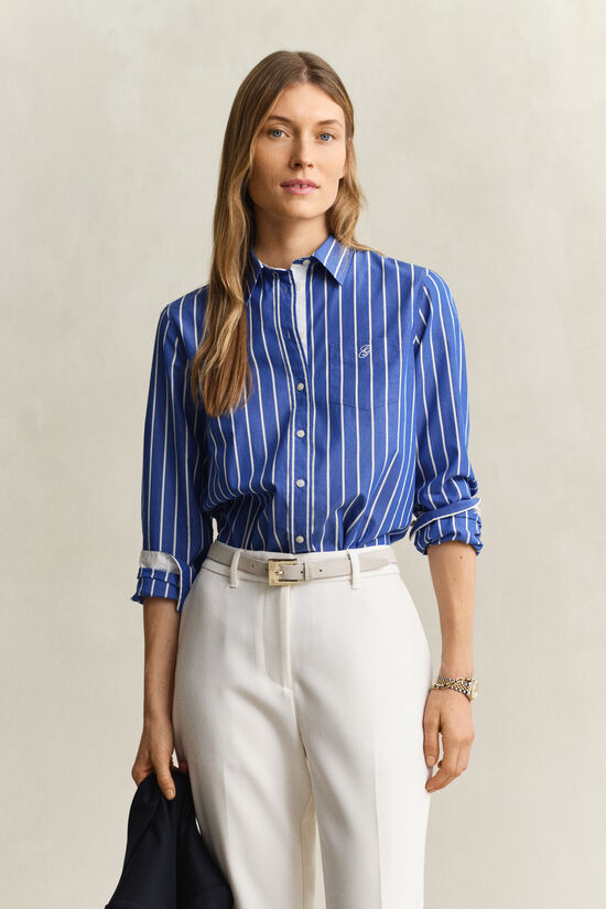 Chemise coupe regular en popeline &agrave; rayures classique
