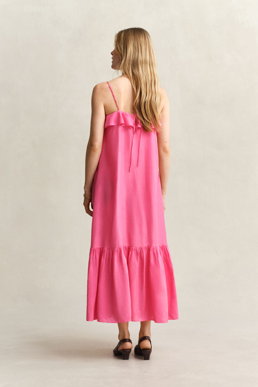 Robe midi &agrave; lani&egrave;res en soie
