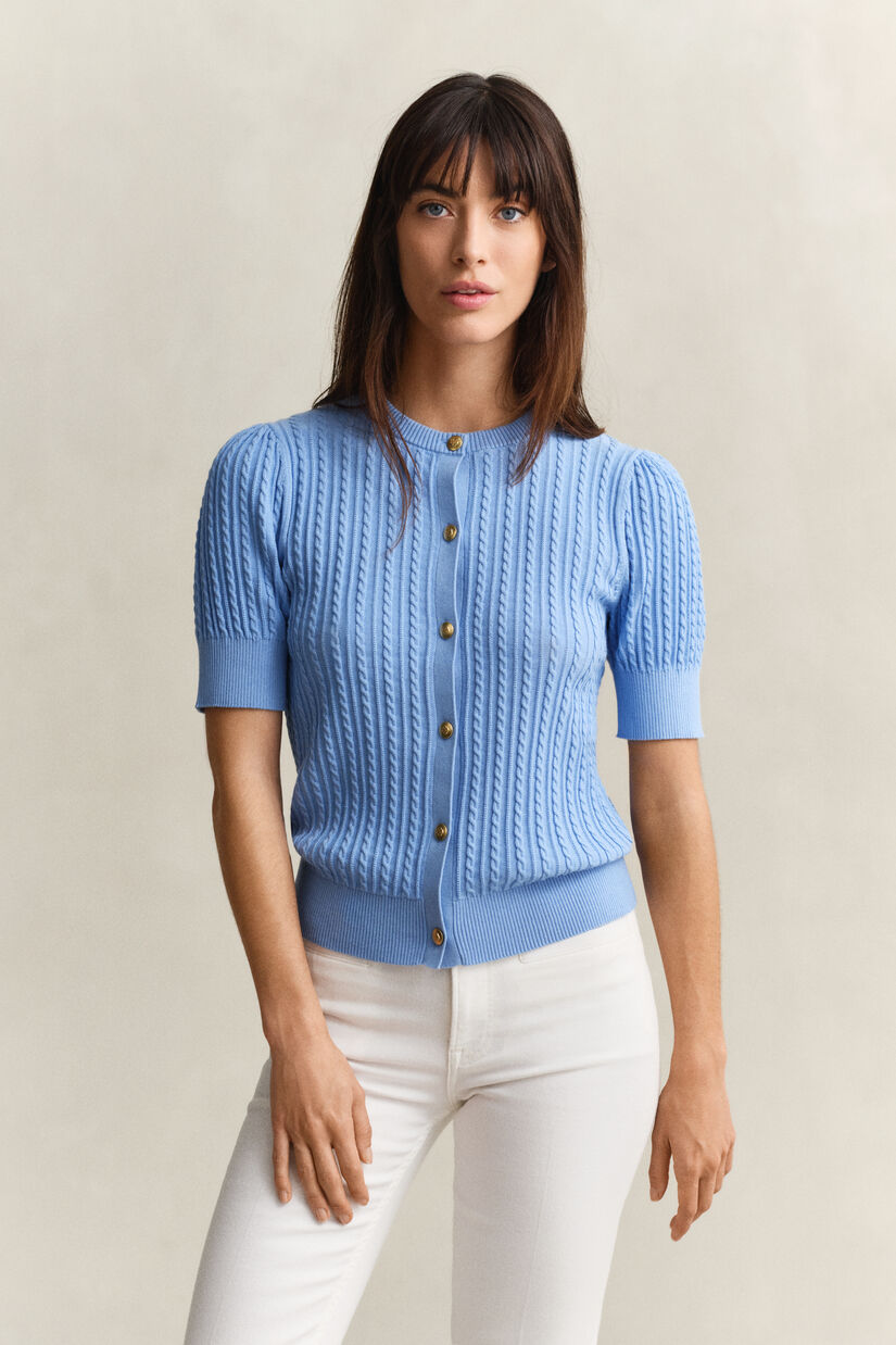 Cardigan en maille torsad&eacute;e de coton