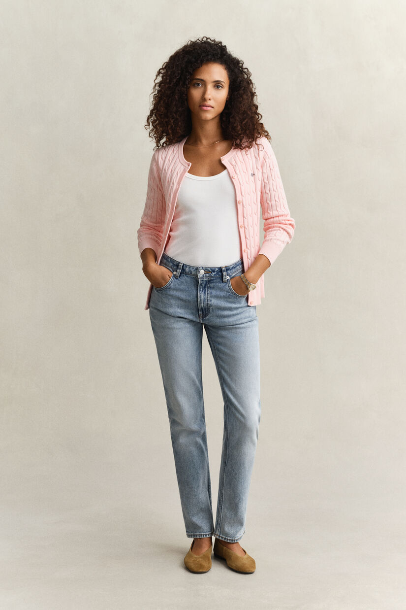 Cardigan en maille de coton stretch &agrave; torsades