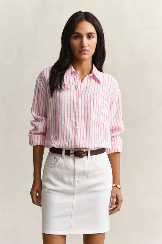 Chemise relaxed fit en lin &agrave; rayures