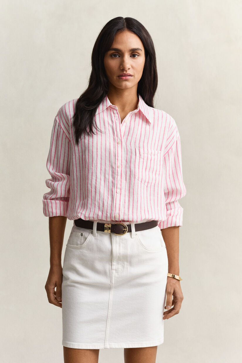 Chemise relaxed fit en lin &agrave; rayures