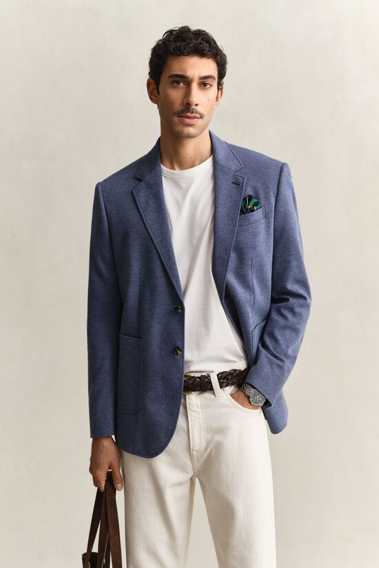 Veste blazer en jersey piqu&eacute; bicolore