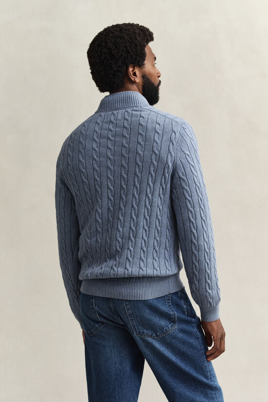 Pull &agrave; demi-zip en maille de coton torsad&eacute;e