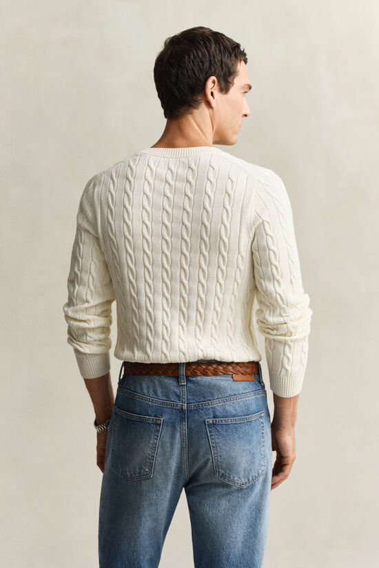 Pull col rond en maille de coton torsad&eacute;e