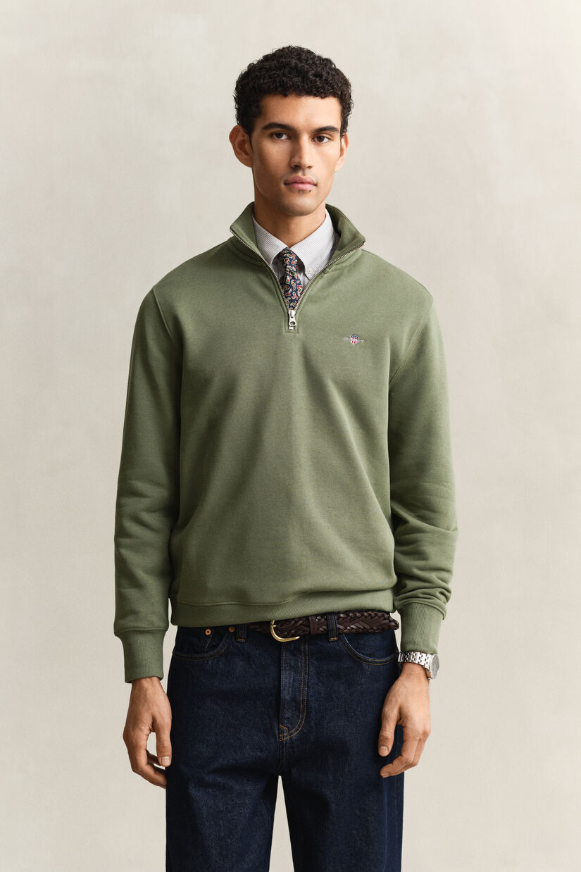 Sweat-shirt &agrave; demi-zip avec &eacute;cusson